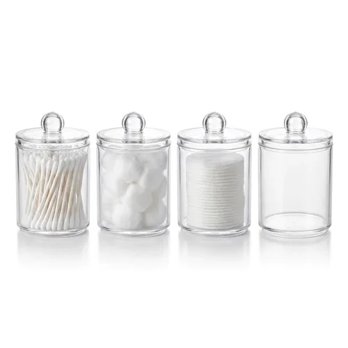 Acrylic Qtip & Cotton Holder Apothecary Jars (4-Pack)