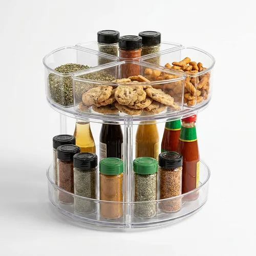 2-Tier Adjustable Lazy Susan with Removable Bins