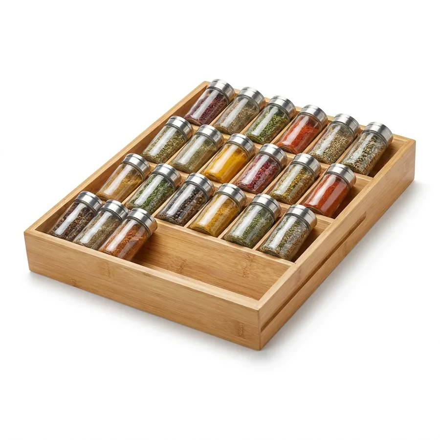 SpaceAid Bamboo Spice Drawer Organizer