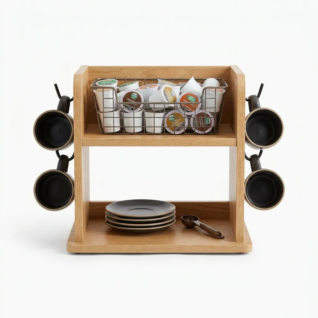 2-Tier Wooden Coffee Bar Station Organizer